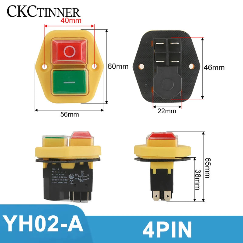 YH02 Electromagnetic Push Button Switch IP55 15A 220V CE Push Button Switch Axl 4PIN 110 V