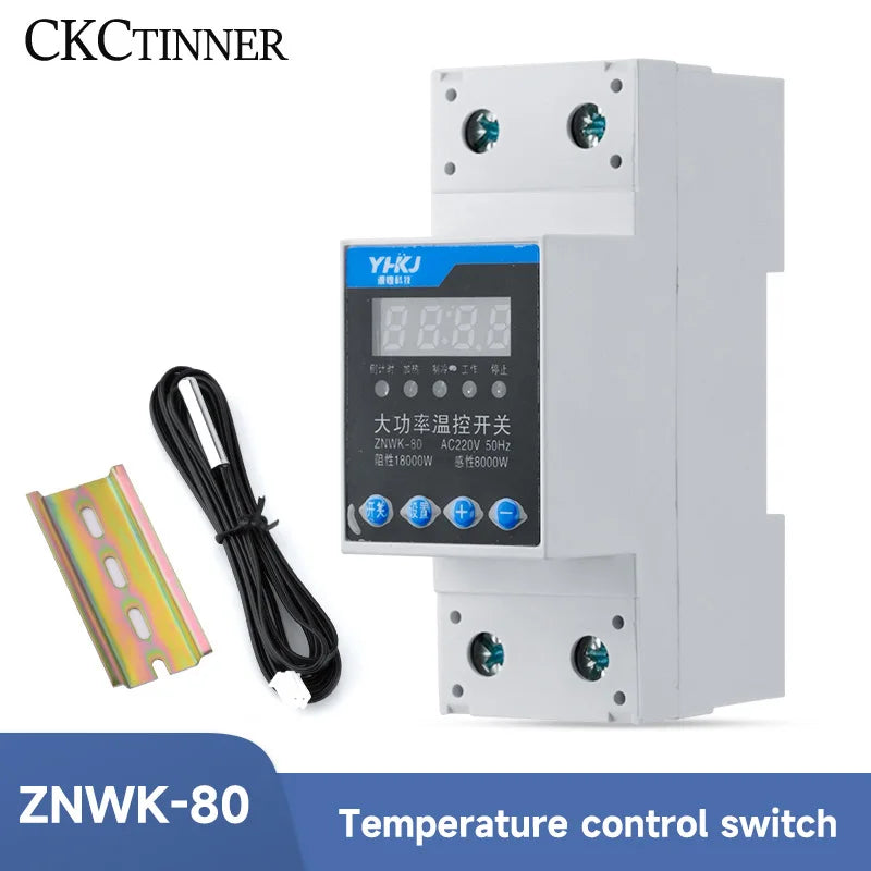 CKCTINNER 80A DIN Rail Temperature Control Switch AC 220V NTC Temperature Control Switch Axl