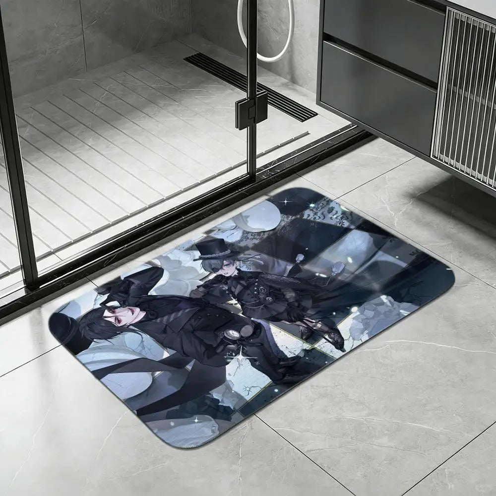 Diatomite Bath Mat – Quick Dry Anti-Slip Anime Black Butler Diatomite Bath Mat Axl White1 50x80cm