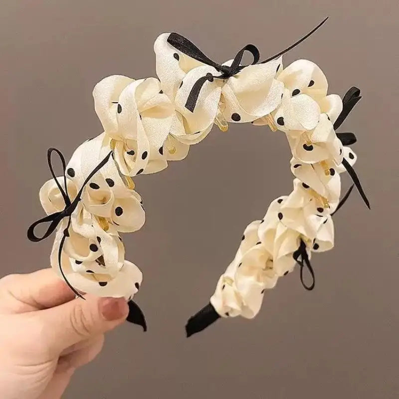Vintage Polka Dot Bow Headband – Women's Princess Hairband Hair Headband Axl Beige