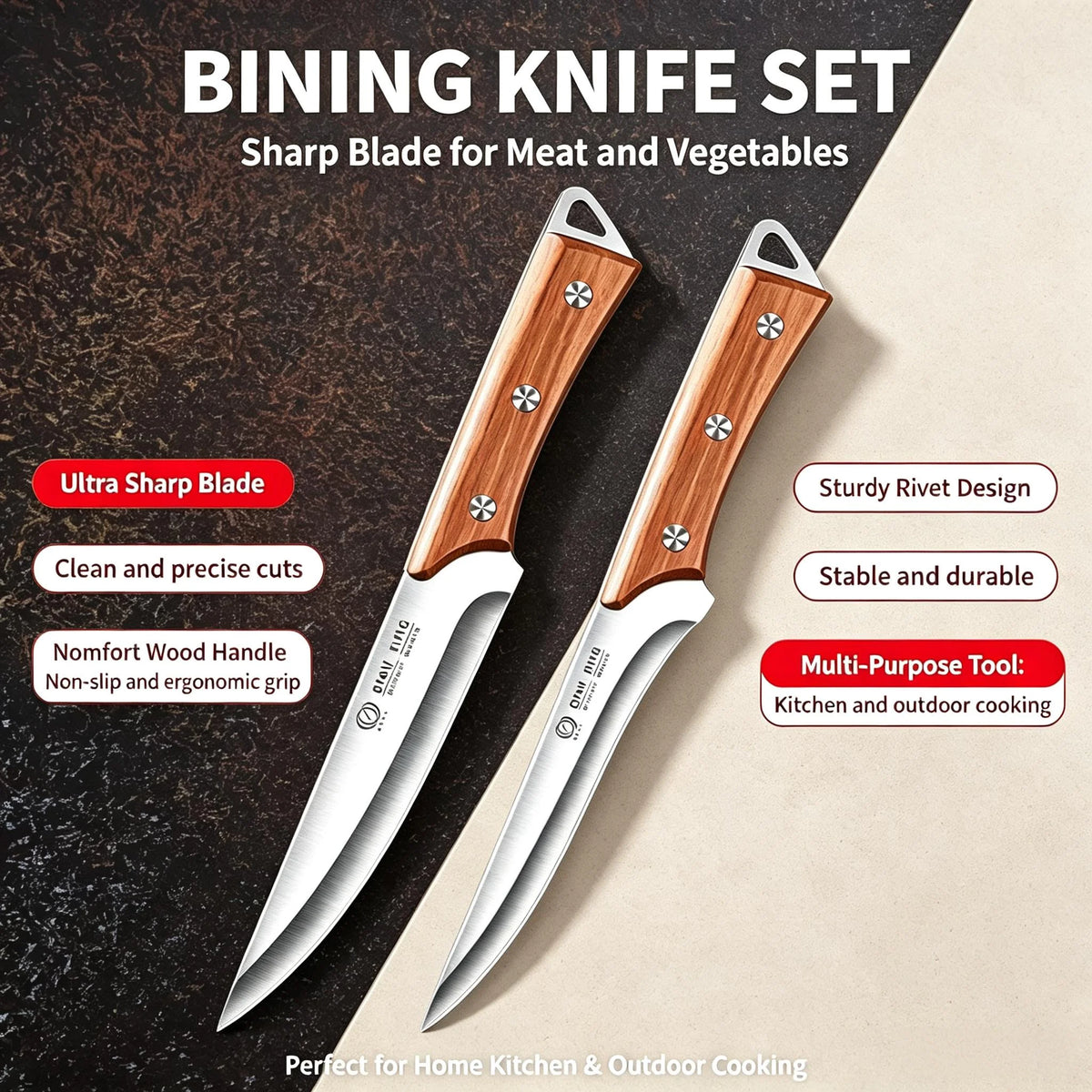 Stainless Steel Fillet & Boning Knife – Wood Handle Chef Knife Kitchen Knife Axl