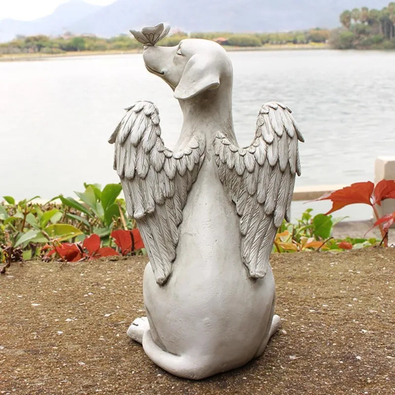 Resin Angel Dog & Cat Memorial Statue | Garden Butterfly Sculpture Garden Memorial Statue Axl