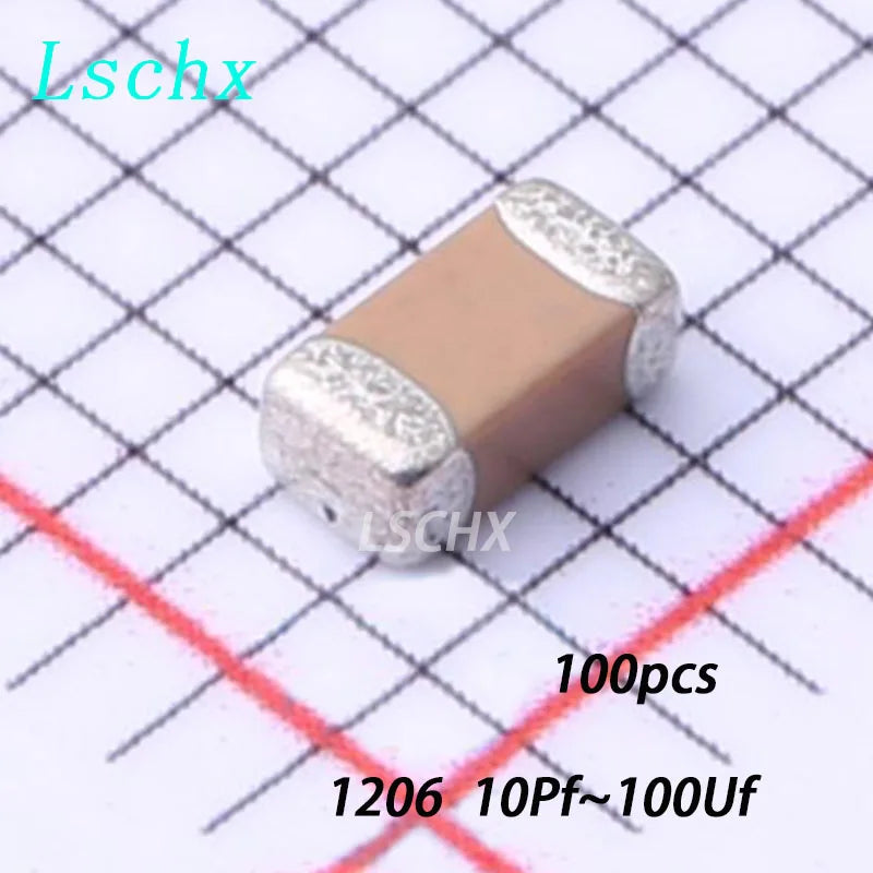100pcs 1206 SMD Ceramic Capacitor Kit 0.5pF–100uF Assortment Ceramic Capacitor Kit Axl