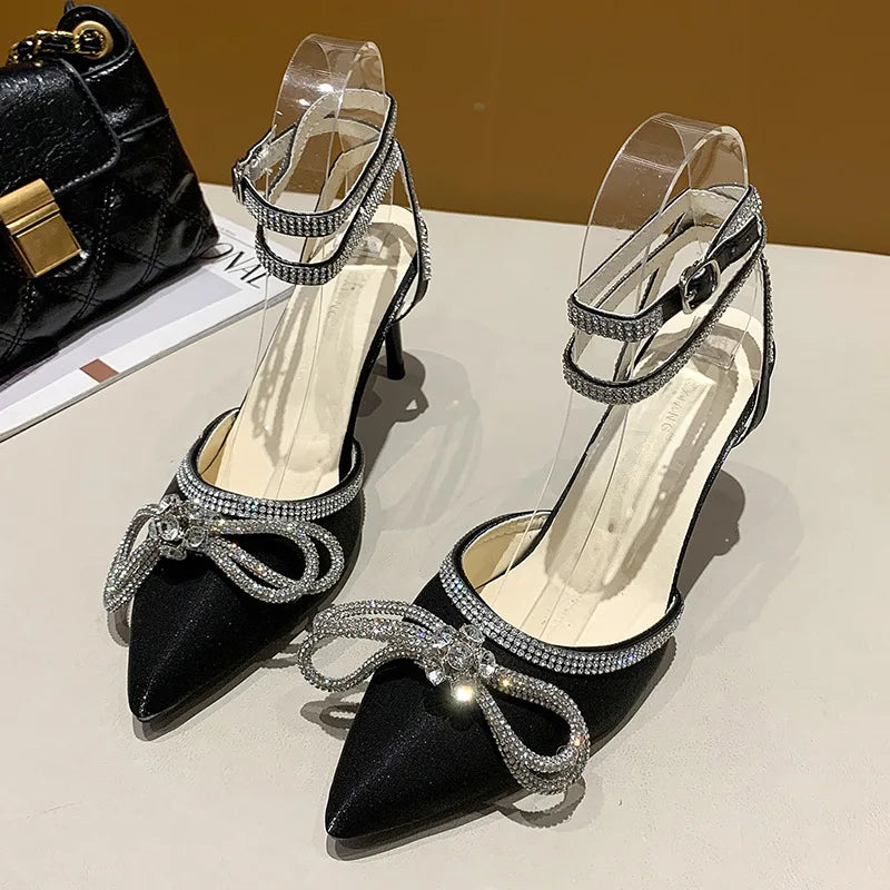 Women's Rhinestone Slingback High Heels – Elegant Wedding Sandals High Heel Sandals Axl black 34