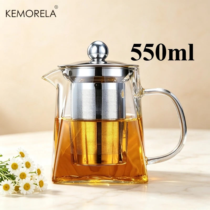 KEMORELA 1L Glass Teapot with Stainless Steel Strainer Glass Teapot Axl 550ML