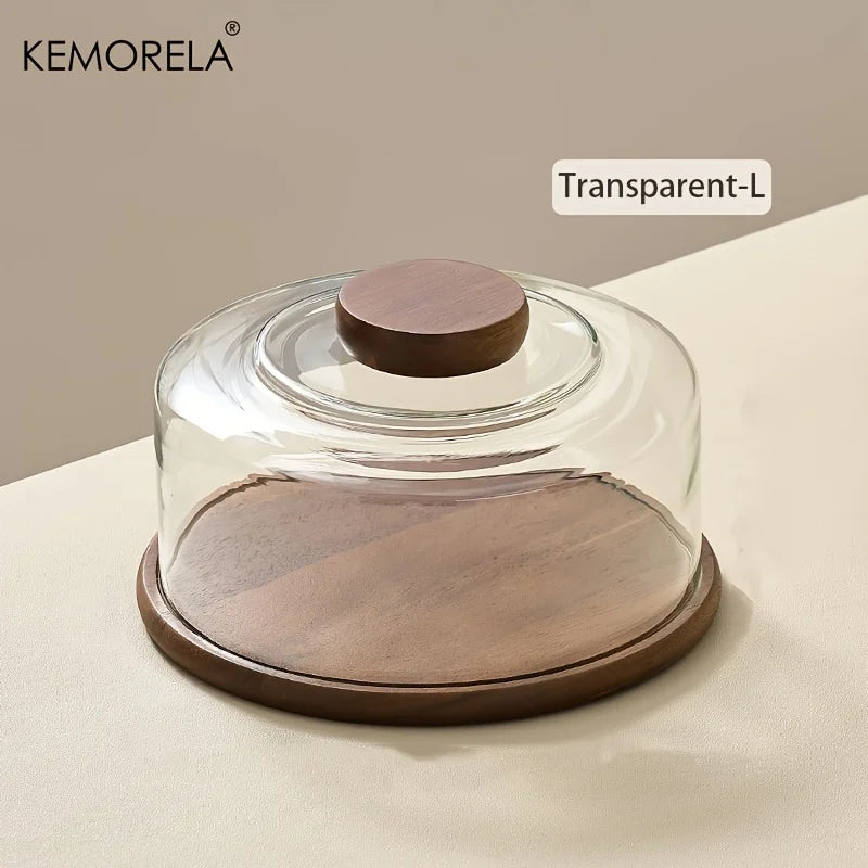 Round Wooden Cake Stand with Glass Dome Lid | KEMORELA Cake Stand Axl L