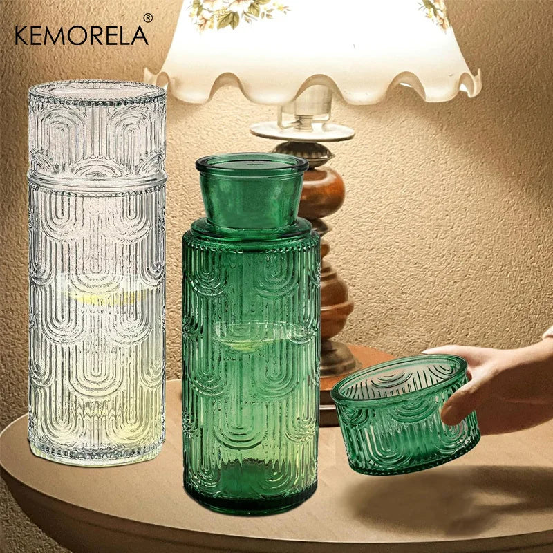 Vintage Glass Pitcher Set with Tumbler & Lid – Bedside Carafe Glass Pitcher Set Axl