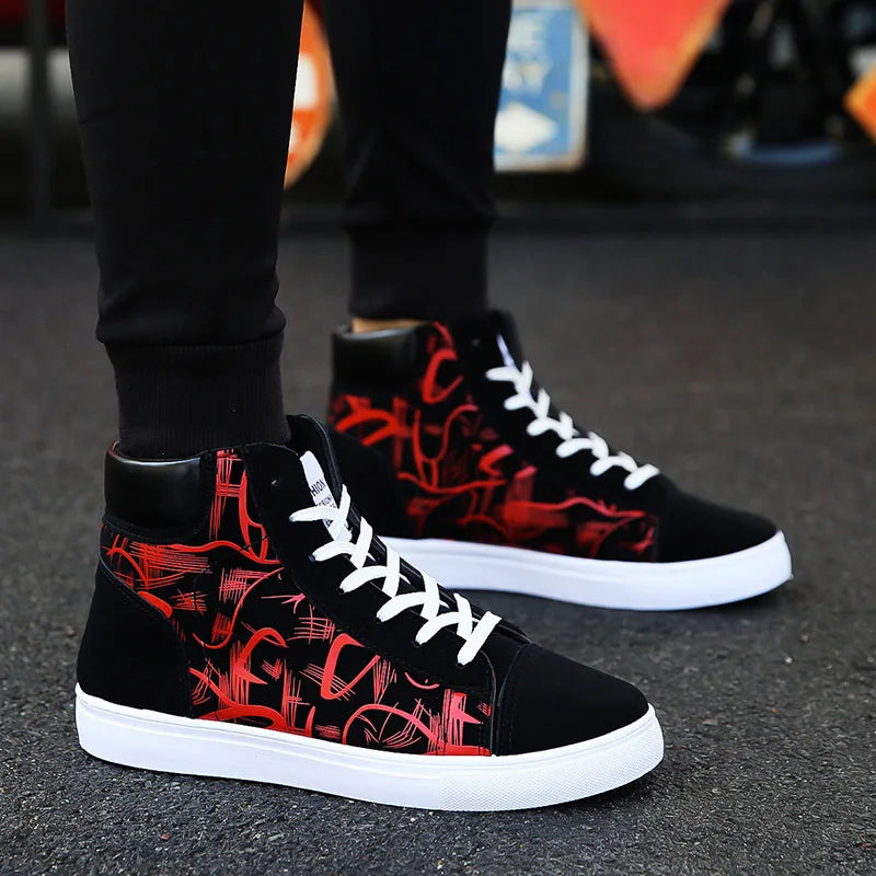 Men's High Top Canvas Sneakers – Lace-Up Vulcanized Walking Shoes Canvas Sneakers Axl Red 41