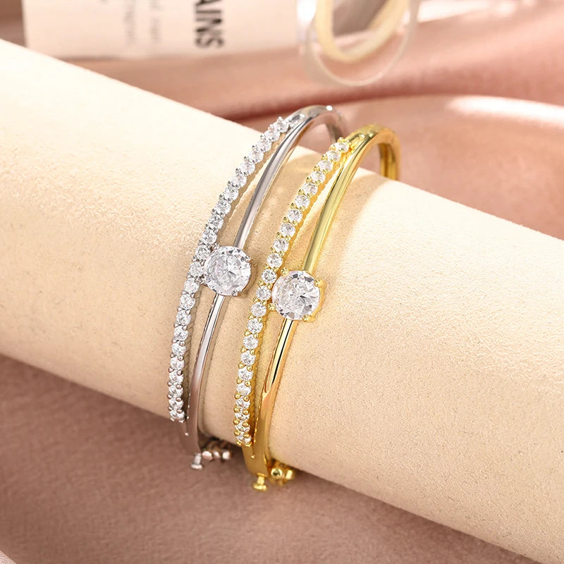Huitan Cubic Zirconia Bangle Bracelet – Silver & Gold Women Bangle Bracelet Axl