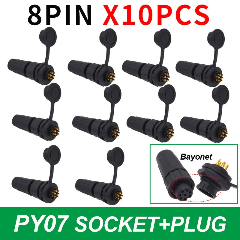 10-Pack IP67 Waterproof 24-Pin Connector Plug & Socket Set Waterproof Electrical Connector Axl 8P Bayonet 10pcs