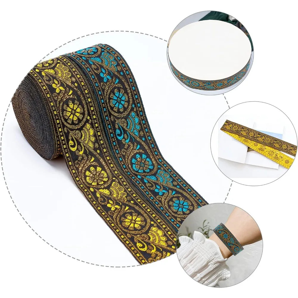 Ethnic Jacquard Embroidery Ribbon 2 Rolls – Floral Polyester Jacquard Craft Ribbon Axl