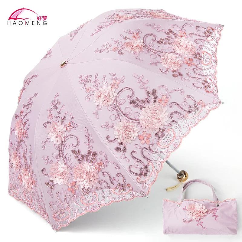 Women's Lace Embroidery Folding Parasol – UV & Rain Umbrella Folding Parasol Axl Style 15 Aluminum 8K