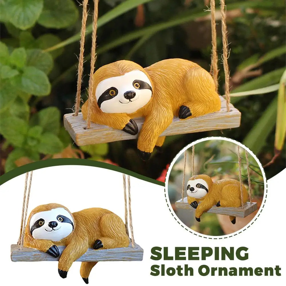 Sloth Swing Hanging Ornament – Resin Garden Figurine Decor Garden Hanging Ornament Axl