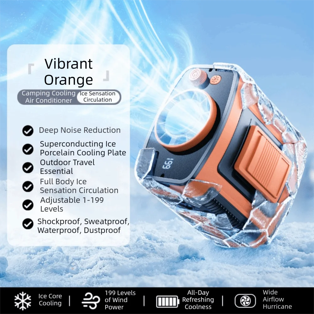 USB Rechargeable Waist Fan – 3-Outlet Portable Cooling Fan Portable Waist Fan Axl Orange 4000mAh