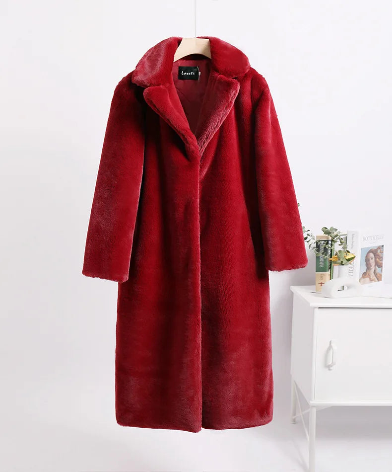 Women's Faux Fur Long Plush Coat – Plus Size S–5XL Winter Faux Fur Coat Axl Wine red 2XL-3XL China Mainland