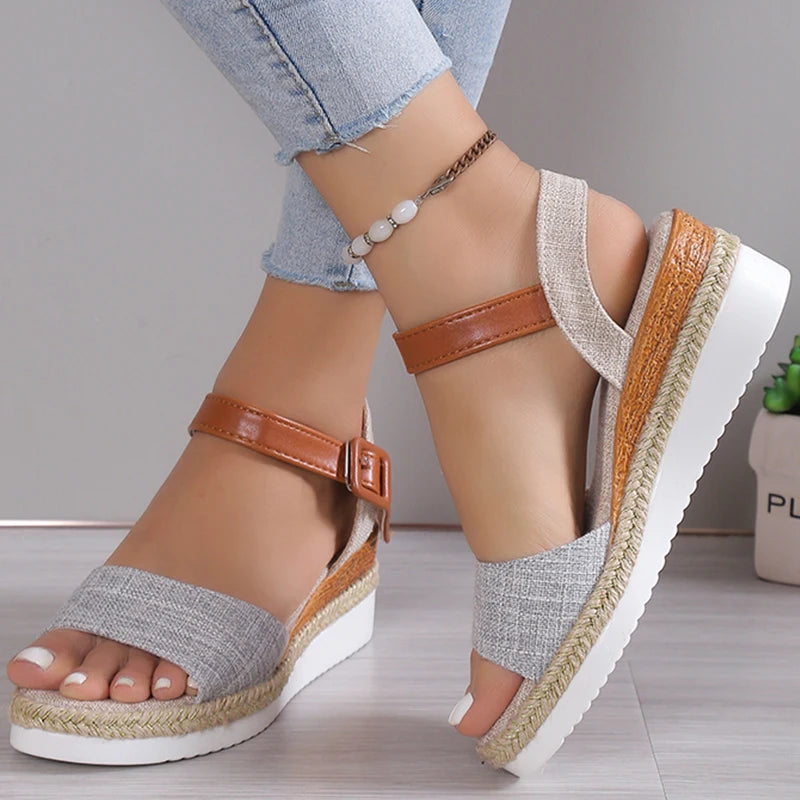 HAJINK Women's Peep Toe Wedge Sandals – Hemp Platform Heels Wedge Sandals Axl