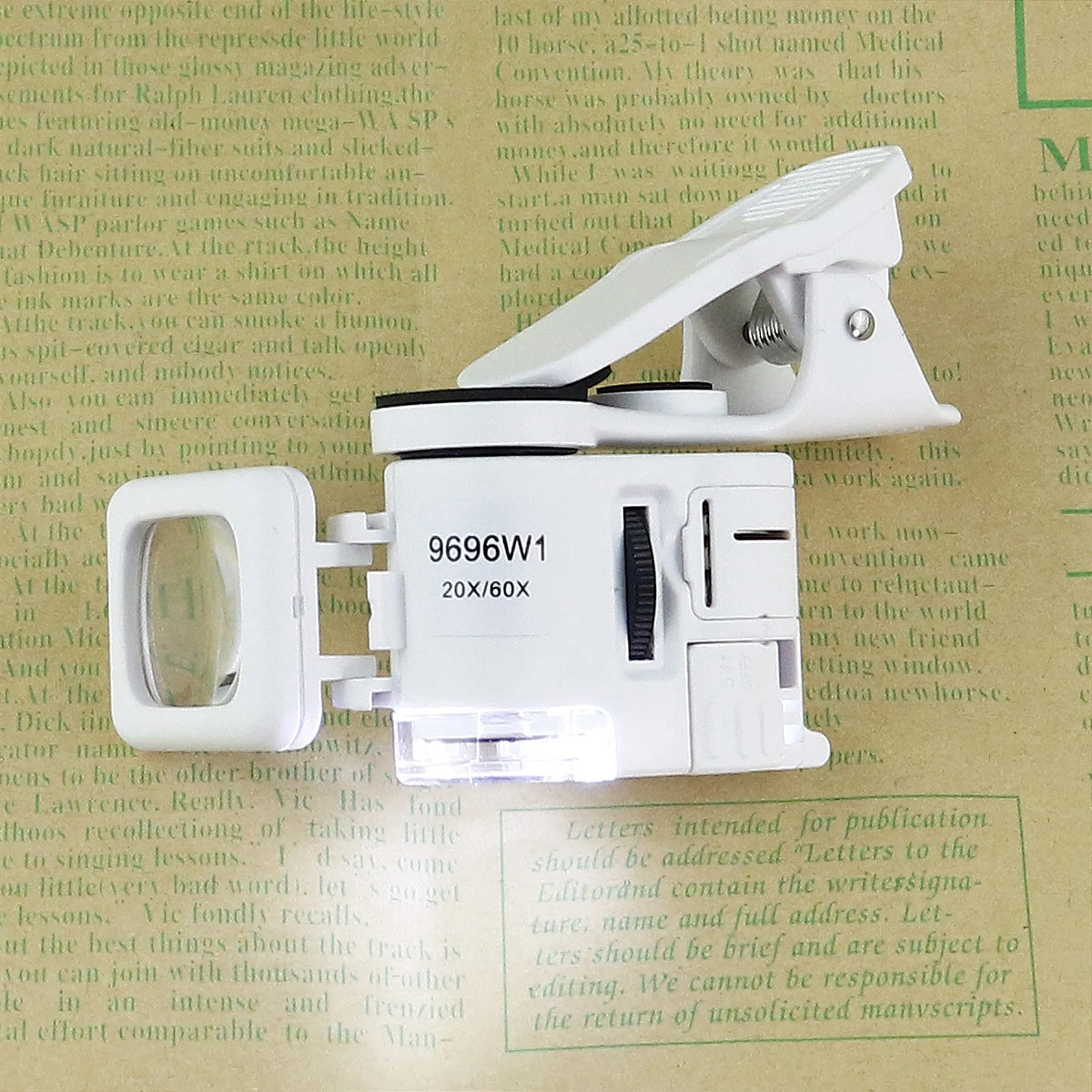 Portable 20X 60X LED Clip Microscope – Jewelry & Cash Loupe Clip-On Microscope Axl