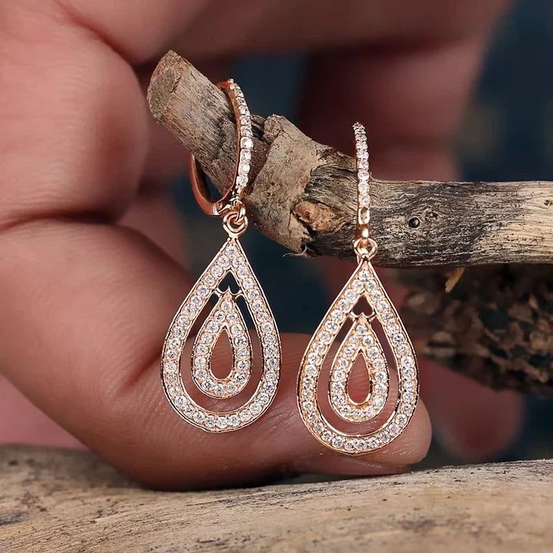 Huitan Rose Gold Teardrop CZ Dangle Earrings for Women Dangle Earrings Axl E5945