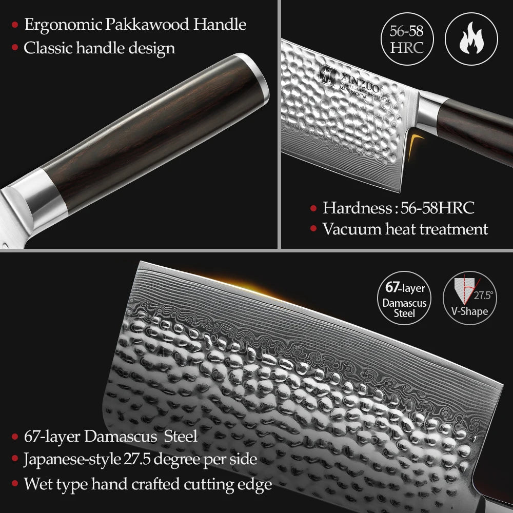XINZUO 6.5" Damascus Steel Bone Chopper Cleaver Knife Damascus Cleaver Knife Axl