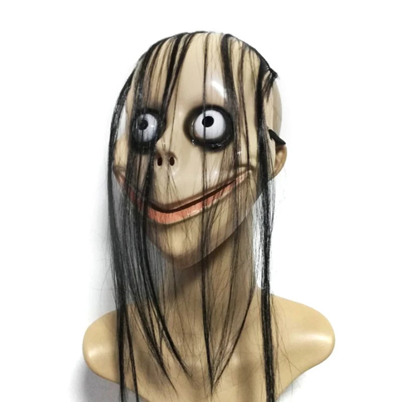 Halloween Ghost Mask with Long Hair – Horror PVC Female Mask Halloween Costume Mask Axl