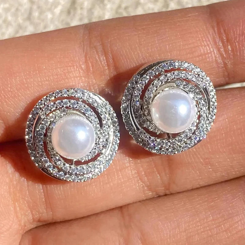 Huitan Pearl & Cubic Zirconia Stud Earrings for Women Stud Earrings Axl E5218