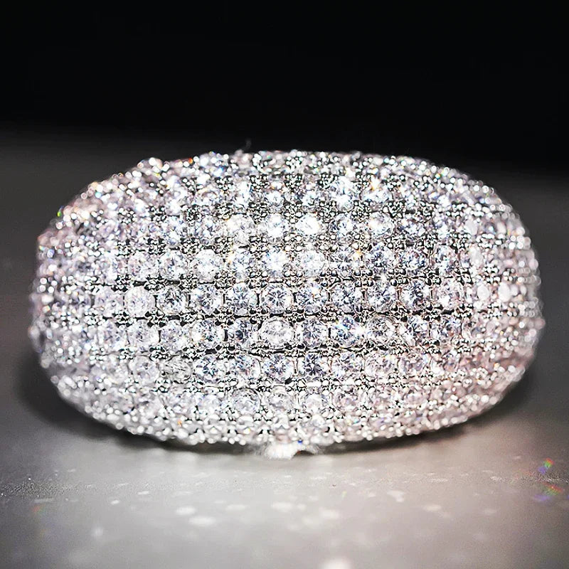 Huitan Iced Out CZ Pave Wedding Band Ring | Silver Women's CZ Fashion Ring Axl