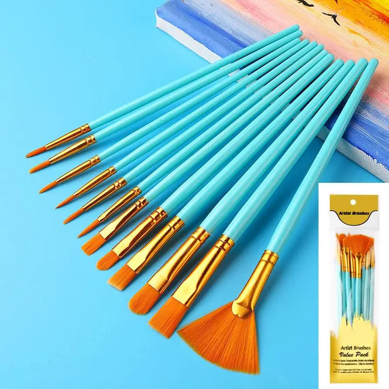 12-Piece Nylon Flat Paint Brushes – Watercolor, Oil & Acrylic Paint Brush Set Axl A1