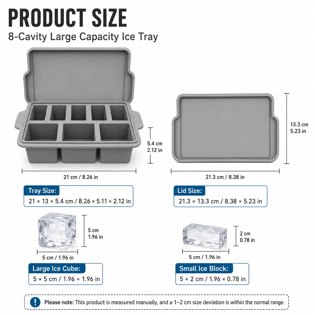 Silicone Ice Cube Tray with Metal Frame & Lid | 8 Large Cubes Silicone Ice Cube Tray Axl
