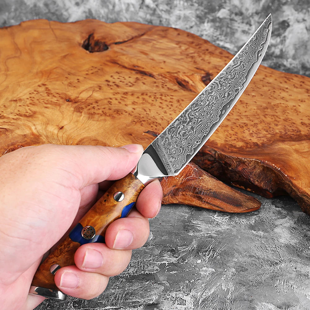 XITUO 5" Damascus Steel Japanese Petty Utility Knife | Full Tang Damascus Kitchen Knife Axl