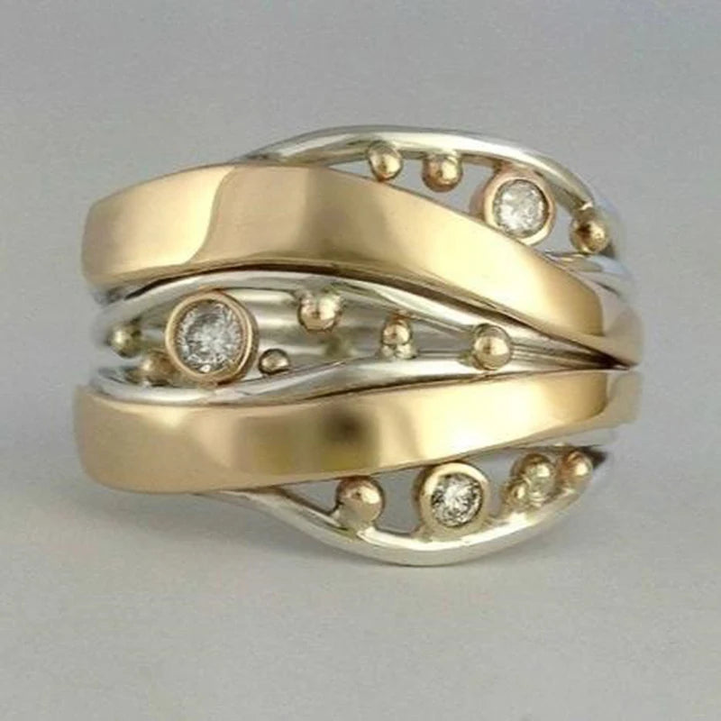 Huitan Two-Tone CZ Ring – Elegant Women's Fashion Band Fashion Ring Axl