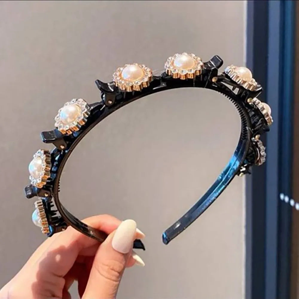 Rhinestone Pearl Flower Hair Braider Toothed Headband | Zircon Hair Braider Headband Axl Style 4