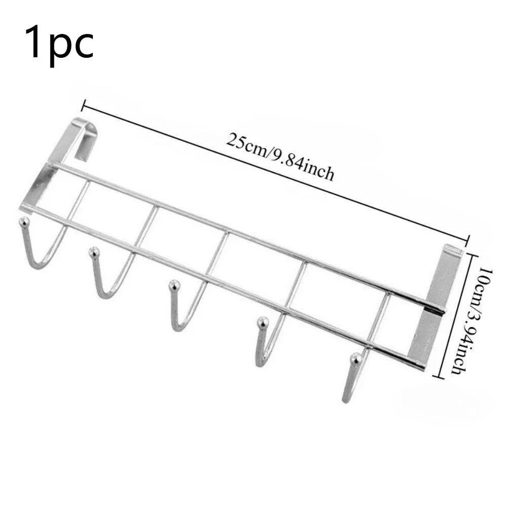 Over The Door 5-Hook Stainless Steel Organizer Rack Door Hook Organizer Axl 1pc