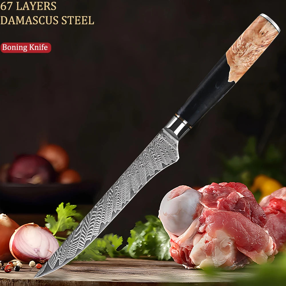 67-Layer Damascus Steel Boning Knife – Sharp Meat & Utility Damascus Boning Knife Axl