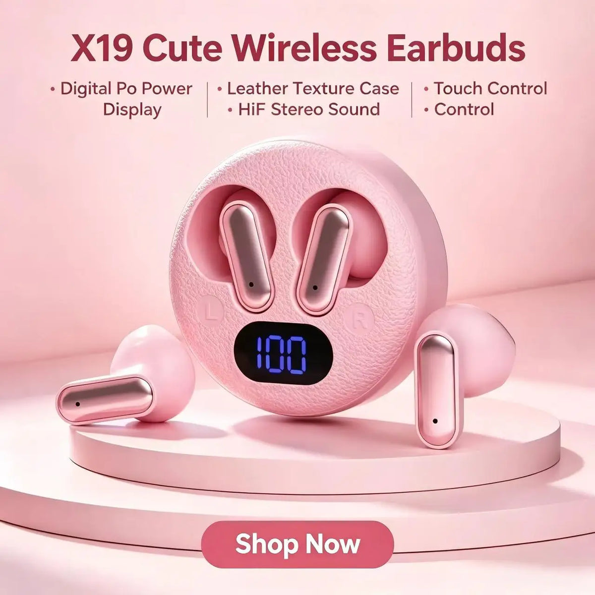 X19 Bluetooth Earphones HiFi TWS – Leather Case & LED Display Wireless Earbuds Axl