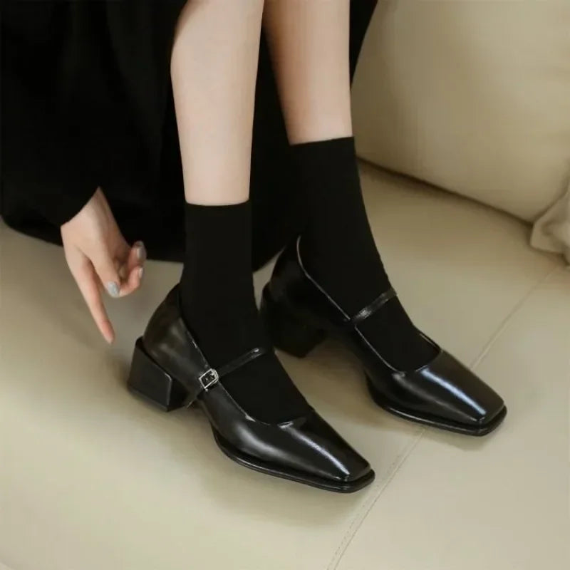 French Mary Jane Pumps – Square Toe Medium Heel Women's Shoes Women's Heeled Pumps Axl