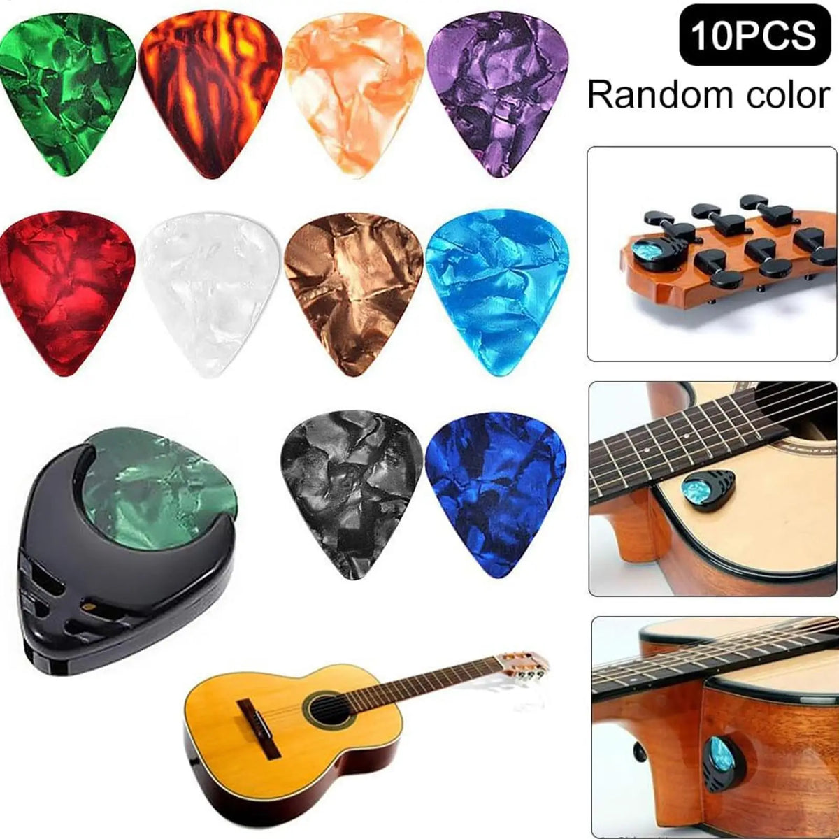 10-Piece Guitar Picks & Stick-On Holder Set | Acoustic & Electric Guitar Pick Set Axl