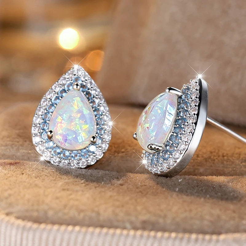Huitan Opal Teardrop Stud Earrings – Bohemian CZ Women's Studs Stud Earrings Axl