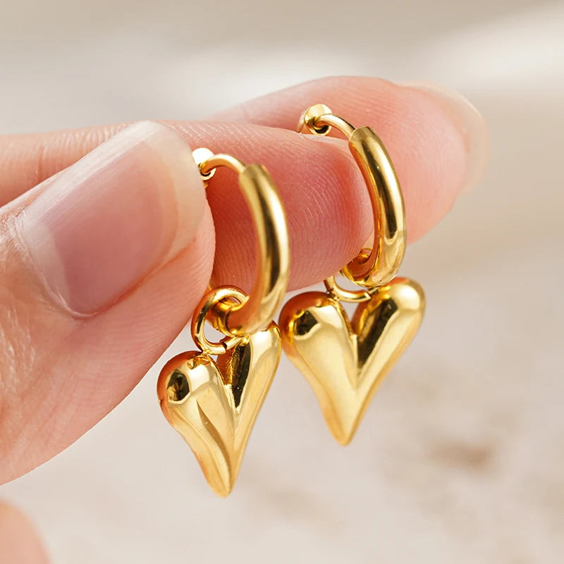 Huitan Heart Drop Earrings – Stainless Steel Women's Jewelry Drop Earrings Axl BXG0050