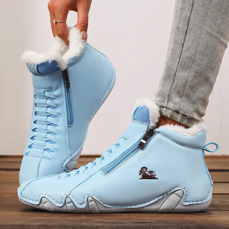 Women's High-Top Faux Fur Ankle Boots – Light Blue Winter Faux Fur Ankle Boots Axl