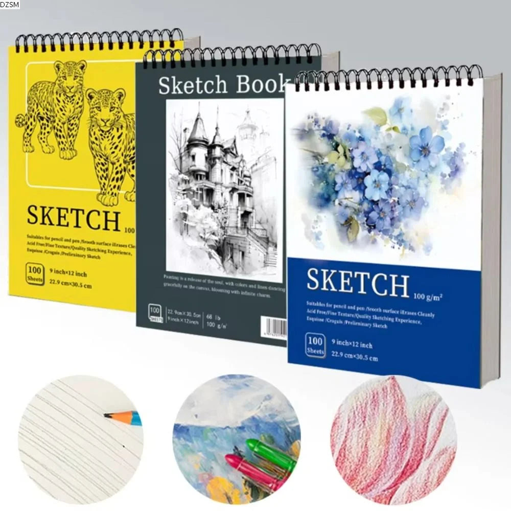 100-Sheet A4 Coil Sketchbook – 100gsm Thick Perforated Drawing Pad Spiral Sketchbook Axl