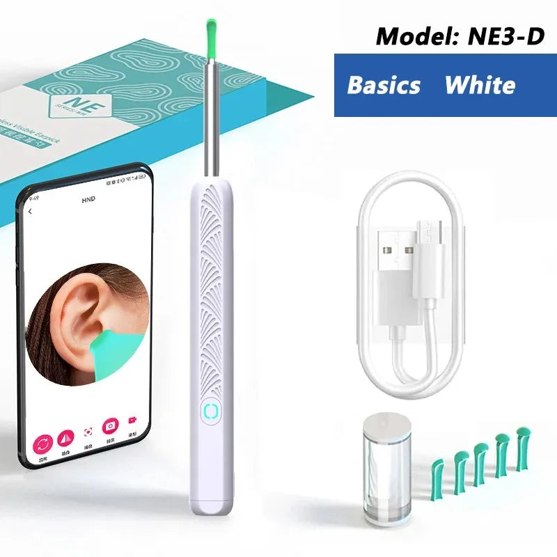 Visual Ear Wax Cleaner with HD Camera & LED Light Ear Cleaning Tool Axl Basics White