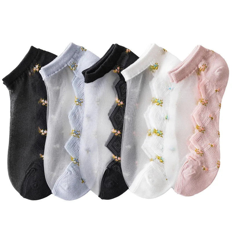 Women's Lace Floral Ankle Socks – 5 Pairs Breathable Cotton Women's Ankle Socks Axl mutlicolor One Size