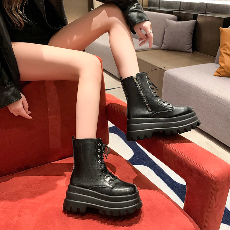 Women's Punk Gothic Platform Ankle Boots – Side Zip, Thick Sole Women's Ankle Boots Axl