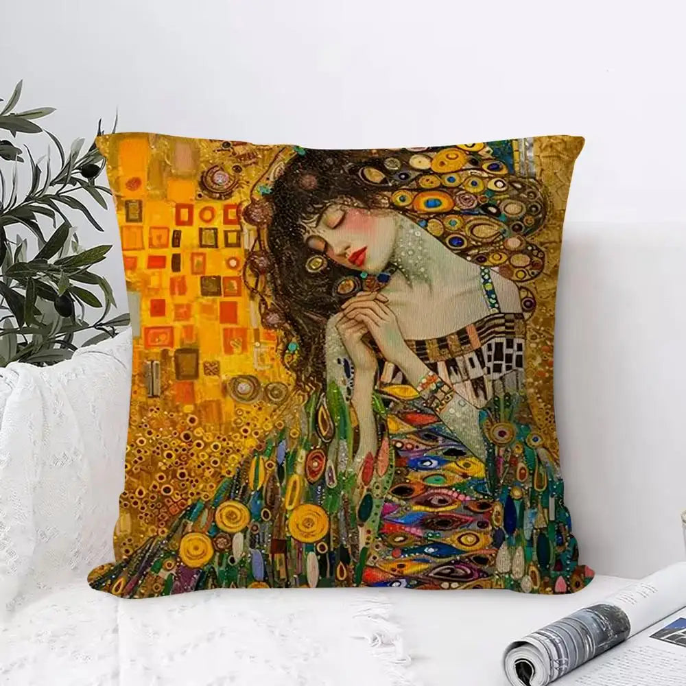 Gustav Klimt Art Pillow Case – Soft Fabric & Concealed Zipper Decorative Pillow Case Axl Black3 30X30cm