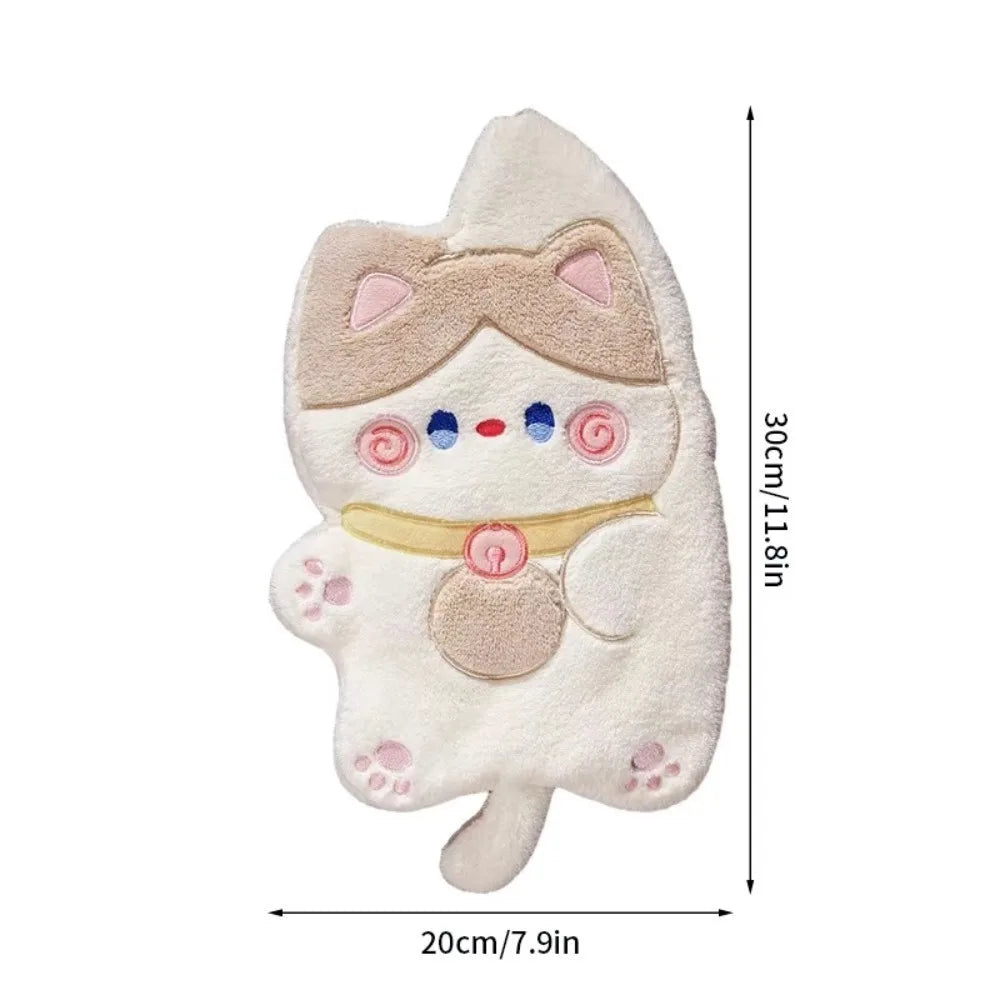 Cartoon Cat Coral Velvet Hand Towel – Quick Dry Kitchen & Bath Hand Towel Axl Khaki