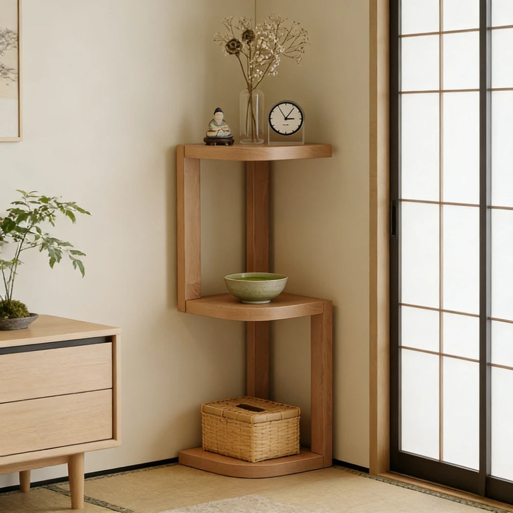 4-Tier Bamboo Narrow Corner Shelf | Movable Bedside Storage Rack Corner Storage Shelf Axl