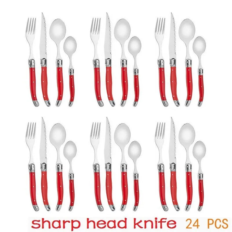 Rainbow Laguiole Cutlery Set 4–24 Pcs | Stainless Steel Flatware Flatware Set Axl 24pcs red