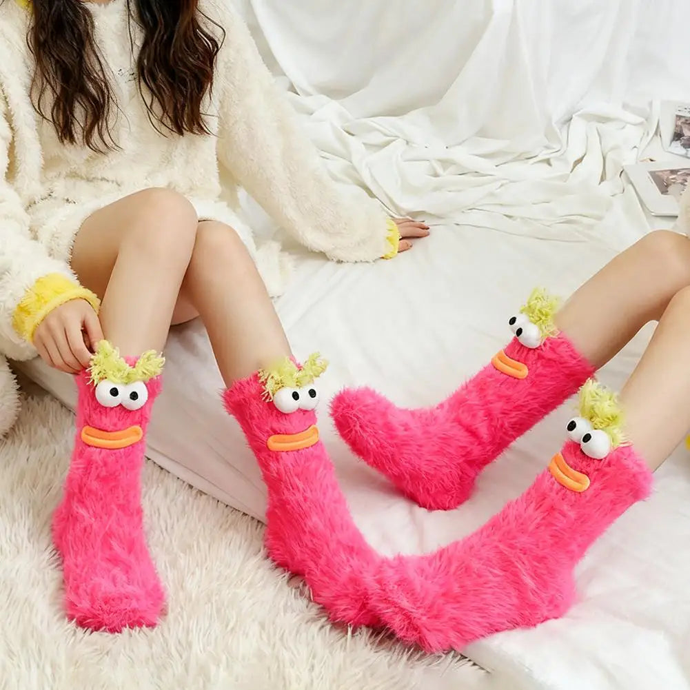 Plush Monster Cartoon Socks – Funny Big Eyes Women's Warm Socks Novelty Crew Socks Axl