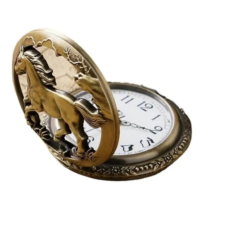 Retro Bronze Pocket Watch Quartz Flip Cover & Necklace Pendant Pocket Watch Axl
