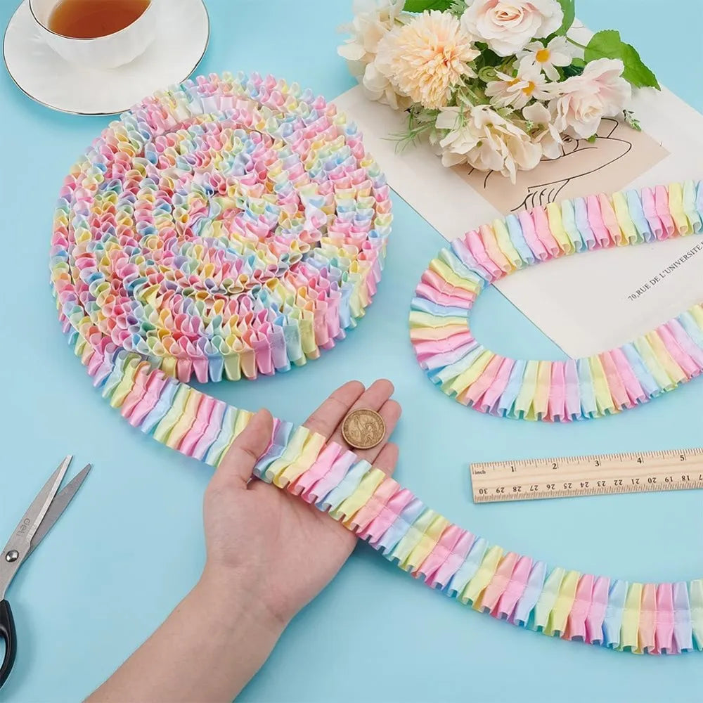 Rainbow Pleated Ruffle Ribbon Trim 38–40mm, 10 Yards | Polyester Ruffle Ribbon Trim Axl